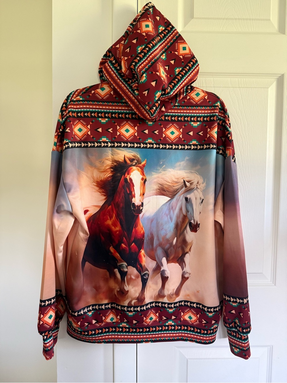Western Horse Aztec Southwestern Full Zip Hoodie Jacket Women’s M